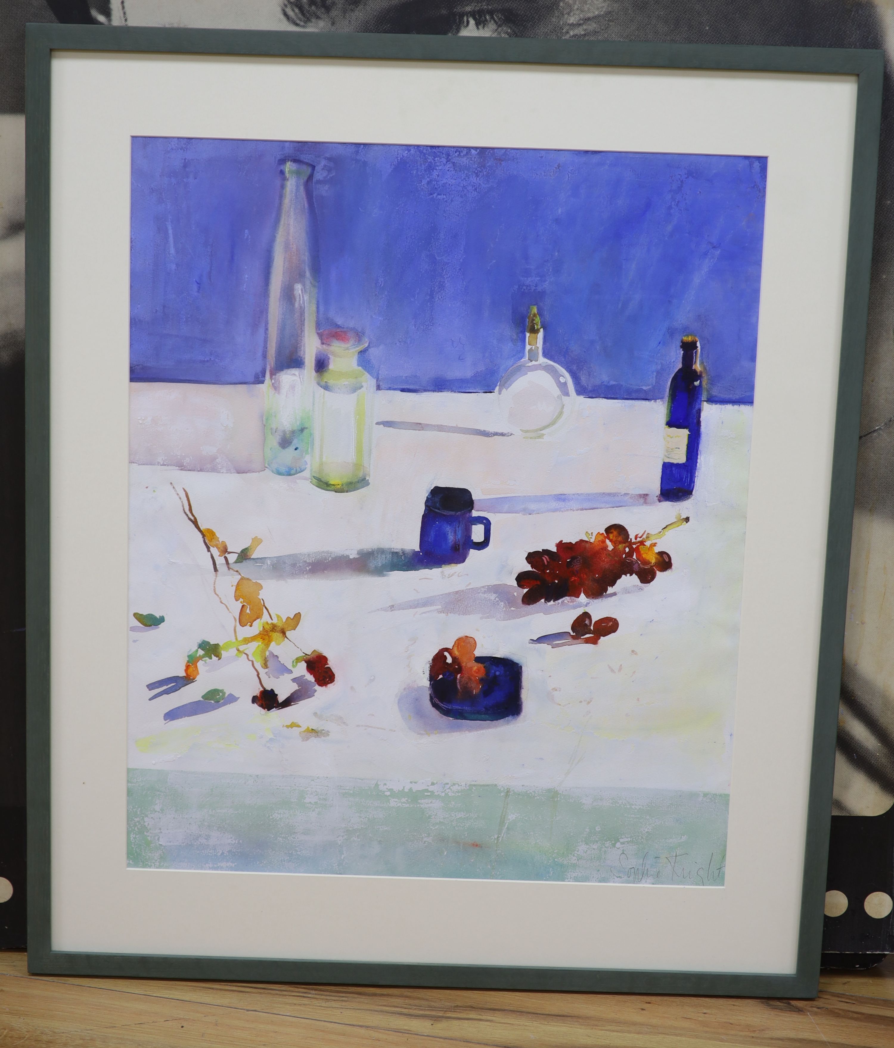 Sophie Knight (1965-), watercolour, Table top still life, signed, 67 x 55cm